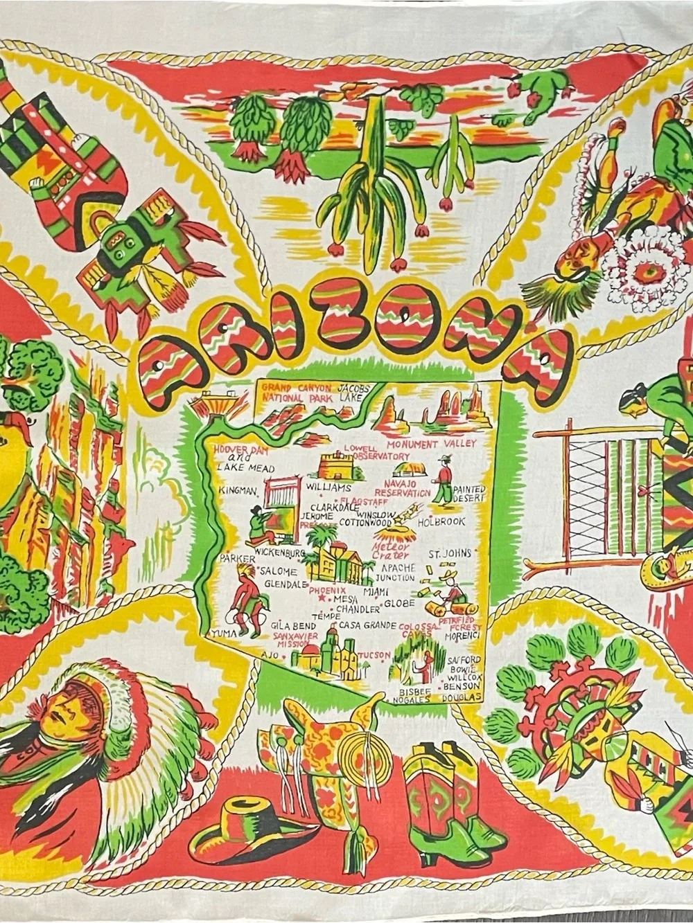 Rare Vintage 50s Arizona Souvenir Scarf Bandana 16 In Sq Excellent Condition - Picture 3 of 10